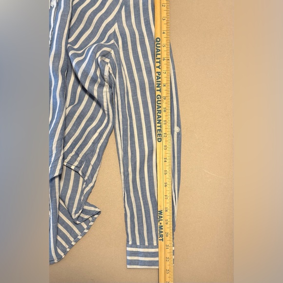 Lola River Tencel Linen Women’s Button Tie Front Collared Pockets Striped Shirt - Picture 9 of 11